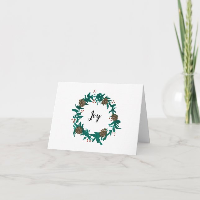 Cartão Joy Christmas Wreath Painting (Frente)