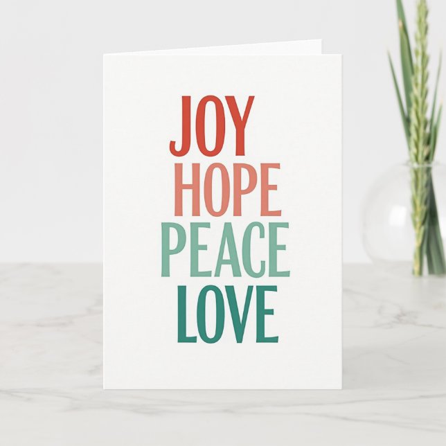 Cartão Joy Hope Peace Love Christmas Typography Card (Frente)