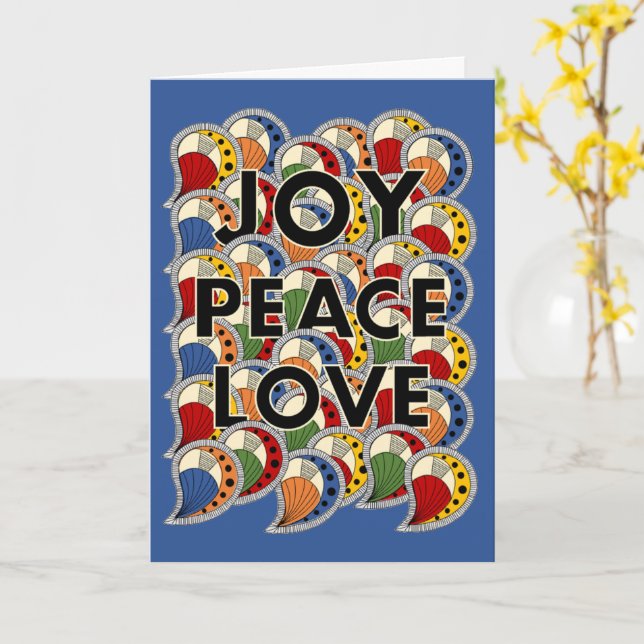 Cartão Joy Peace Love - Black Text & Custom Background (Flor Amarela)