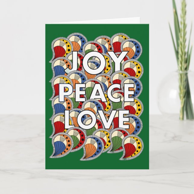 Cartão Joy Peace Love - Custom Background Color & Message (Frente)