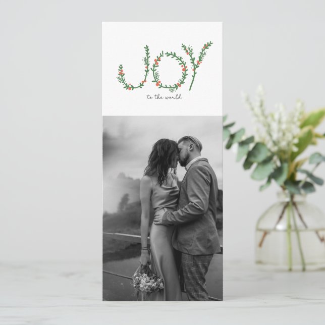 Cartão Joy to the World 4 Photo Christmas Card (Joy para  (Em pé/Frente)
