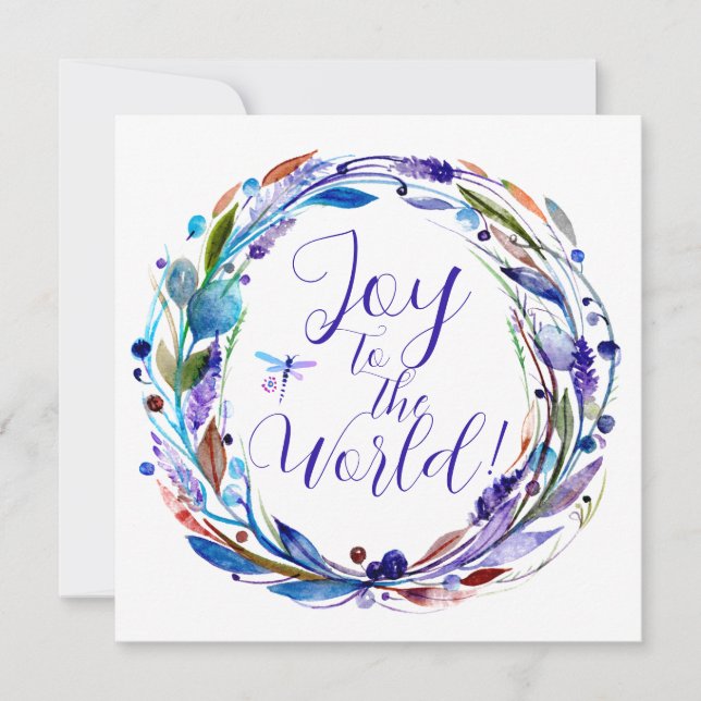 Cartão Joy to the World Watercolor Wreath (Frente)