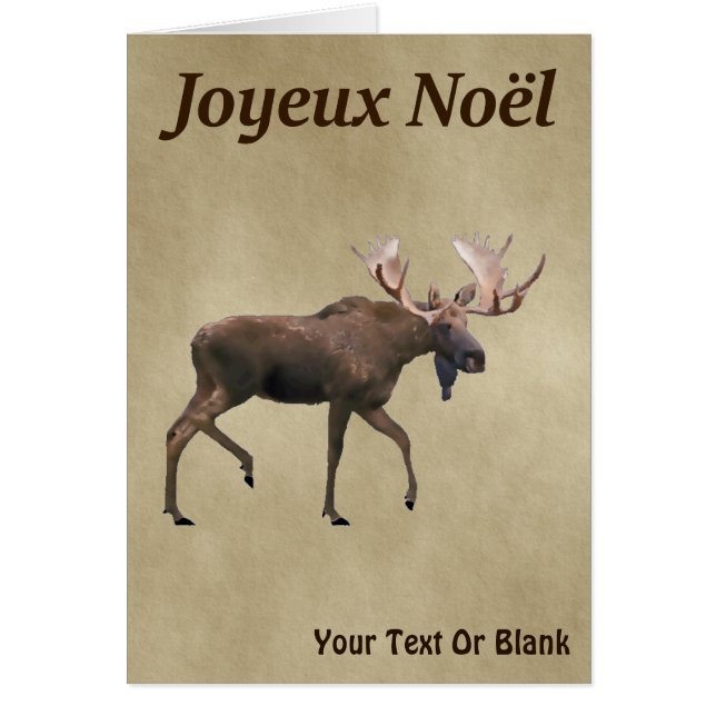 Cartão Joyeux Noё l - Touro Moose No Papel Antigo (Frente)