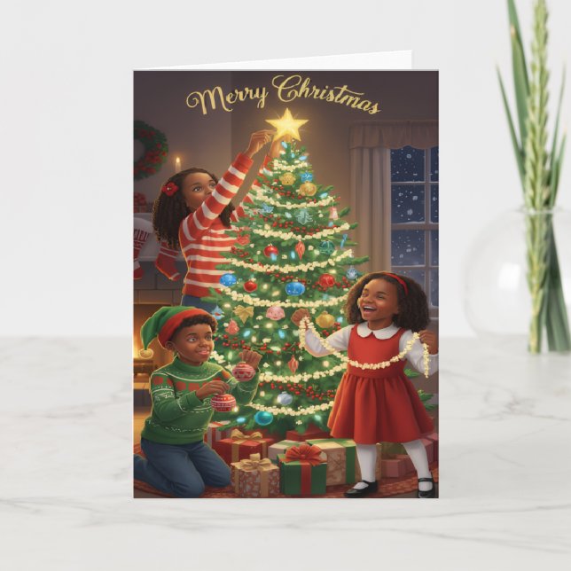 Cartão Joyful Christmas Tree Moments – Kids Holiday Card (Frente)
