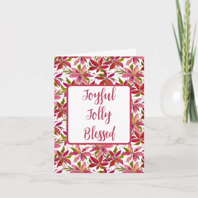 Cartão Joyful Jolly abençoou Poinsettia Holiday Card (Frente)