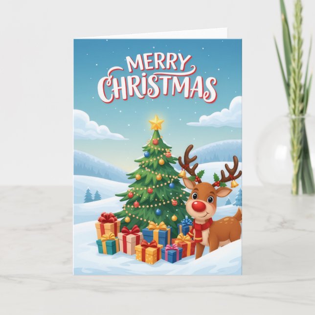 Cartão Joyful Reindeer Christmas Tree Greeting Card (Frente)