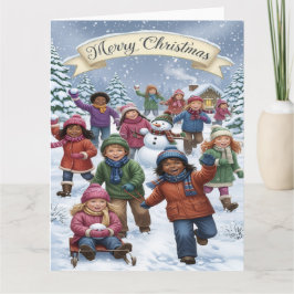 Cartão Joyful Winter Wonderland – Kids Merry Christmas