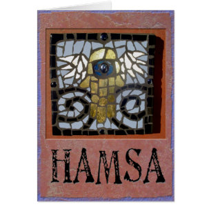 Cartão Judaica: Mosaico w/Wings de Hamsa e véspera má