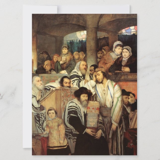 Cartão Judeus Rezando na Sinagoga em Yom Kippur (Frente)