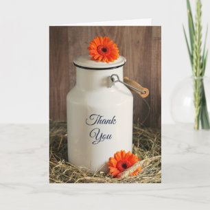 Cartão Jug de Leite Branco Russo com Flores Obrigado