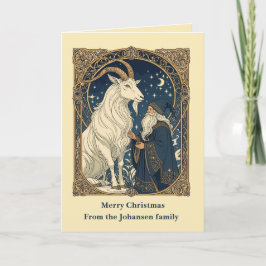 Cartão Julbocken Escandinavo Cabra de Yule e Jultomten