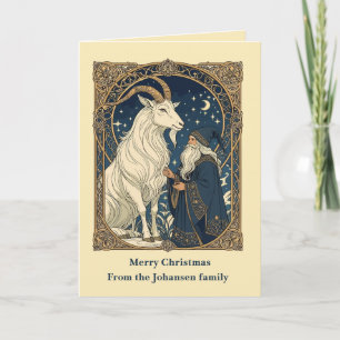 Cartão Julbocken Escandinavo Cabra de Yule e Jultomten