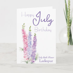 Cartão Julho Birth Flower Larkspur Birthday