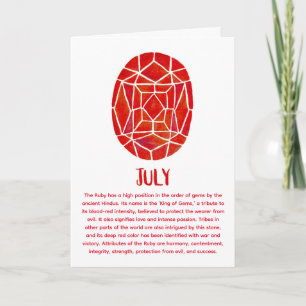 Cartão Julho Birthstone Ruby Birthday Watercolor