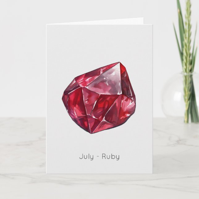 Cartão Julho Birthstone Ruby Parabéns (Frente)