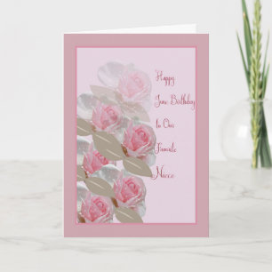Cartão June Birthday Card Pink Roses para a sobrinha