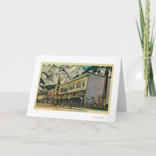 Cartão Juneau, Alasca, Visão do Velho Totem e Nuge da Bru (Frente)