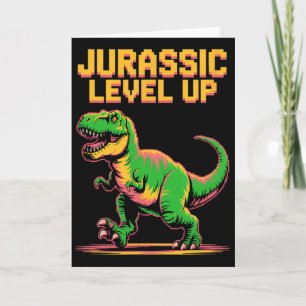 Cartão Juric Level Up Pixel Dinossauro Aniversário Gamer 
