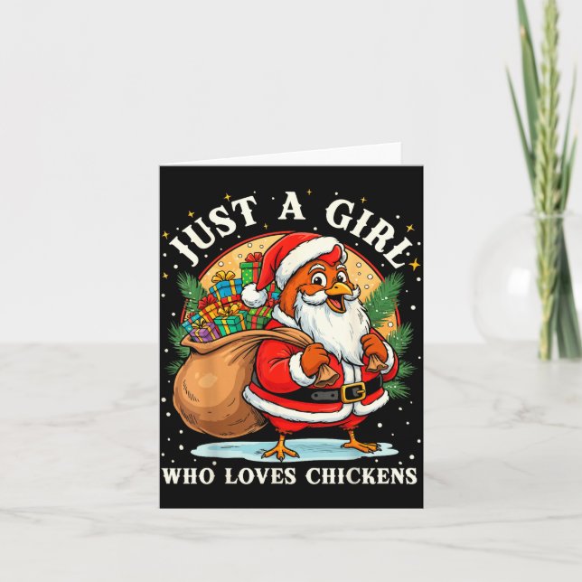 Cartão Just A Girl Who Loves Chickens Christmas Farm Anim (Frente)