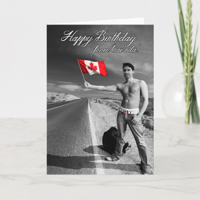 Cartão Justin Trudeau: Feliz aniversario de Canadá (Frente)