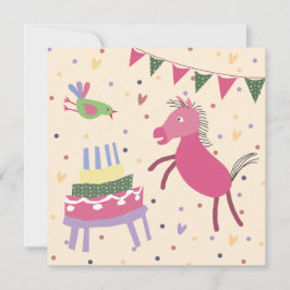 Cartão  kaart verjaardag paardje met taart