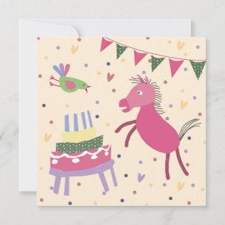 Cartão kaart verjaardag paardje met taart