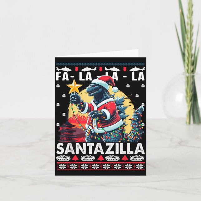 Cartão Kaiju Christmas Santazilla Japanese Monster Dinosa (Frente)