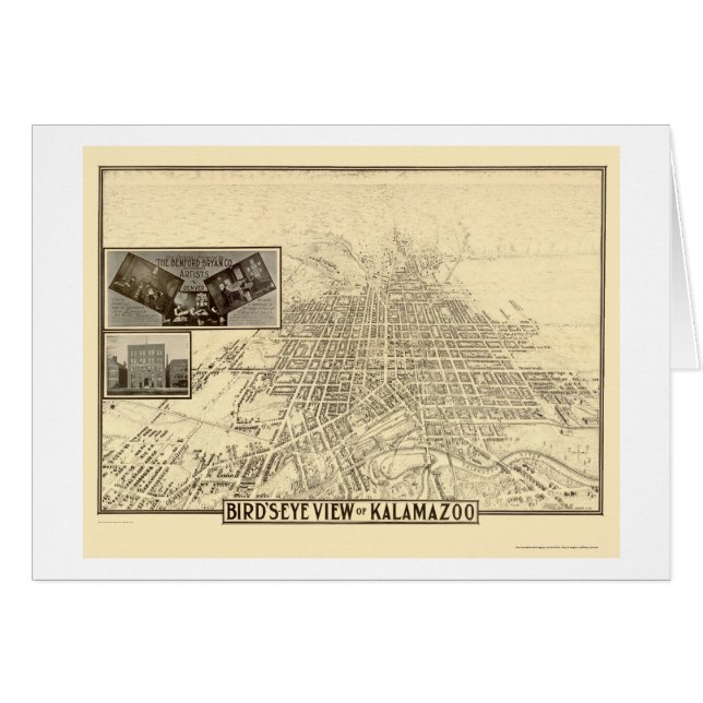 Cartão Kalamazoo, mapa panorâmico do MI - 1908 (Frente Horizontal)