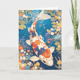 Cartão Kaleidoscópio de Koi Nadando em Águas Florais