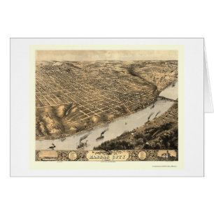 Cartão Kansas City, mapa panorâmico do MO - 1869