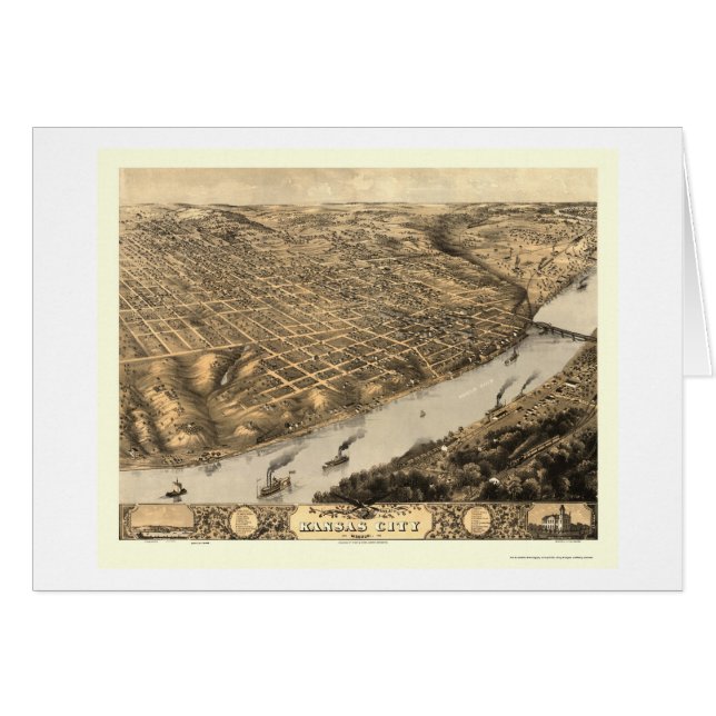 Cartão Kansas City, mapa panorâmico do MO - 1869 (Frente Horizontal)