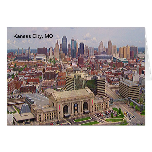 Cartão Kansas City, MO Skyline Memorial Liberty Area (Frente Horizontal)