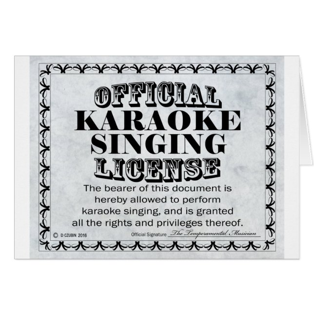 Cartão Karaoke Singing License (Frente Horizontal)