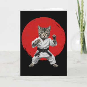 Cartão Karate Cat Black Belt Engraçado Artes Marciais Jud