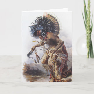 Cartão Karl Bodmer - guerreiro de Moennitarri que faz a