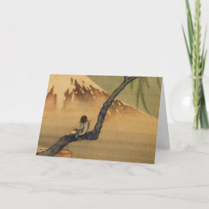 Cartão Katsushika Hokusai Boy Vivendo o Monte Fuji