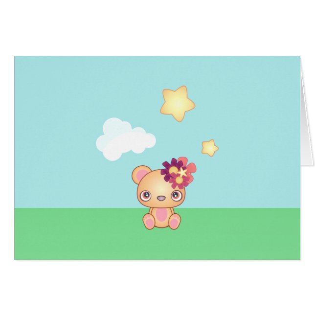 Cartão Kawaii Bear (Frente horizontal)
