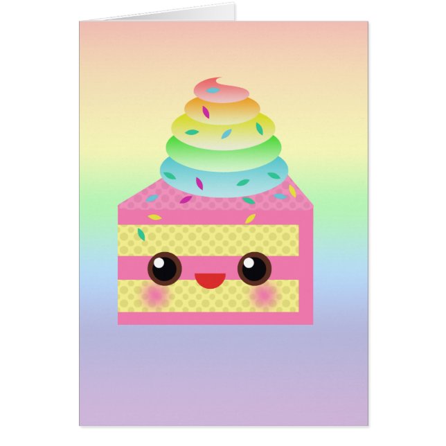 Cartão Kawaii Cake Rosa Arco-Íris Espelha Divertido (Frente)