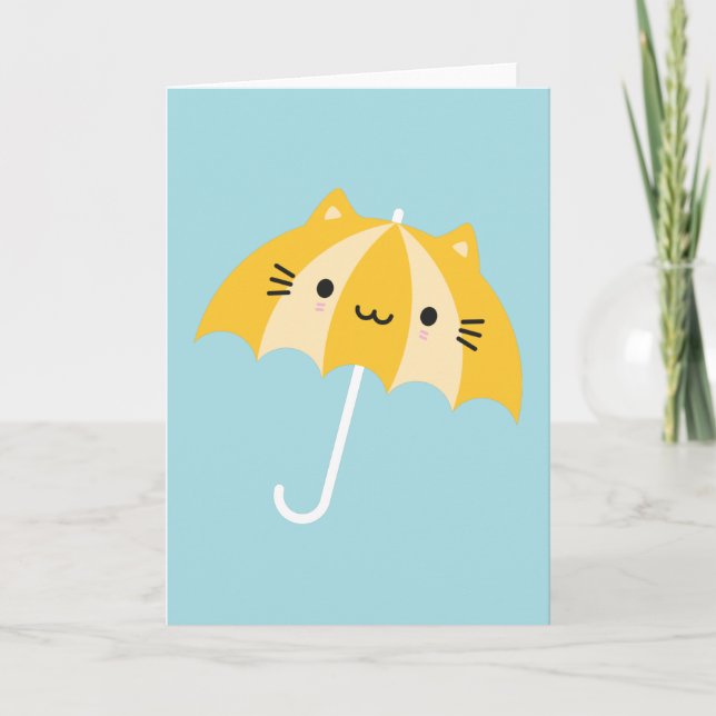 Cartão Kawaii Cat Umbrella (Frente)