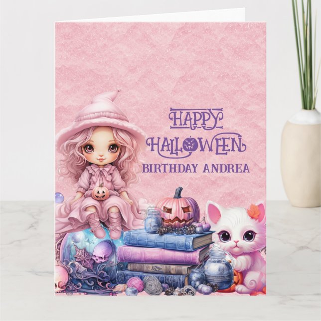 Cartão Kawaii Cute Pink Halloween (Frente)