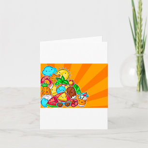 Cartão Kawaii Desenhos de Verão Sol Praia e Tropical