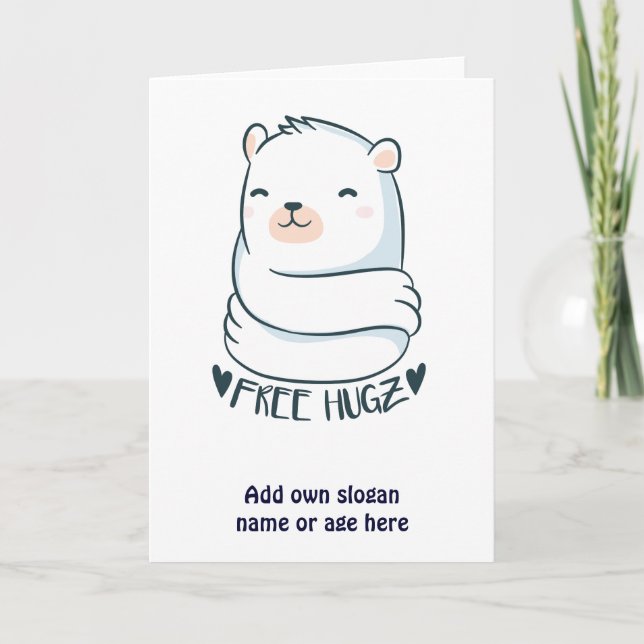 Cartão Kawaii FREE HUGS Polar Bear White Love (Frente)