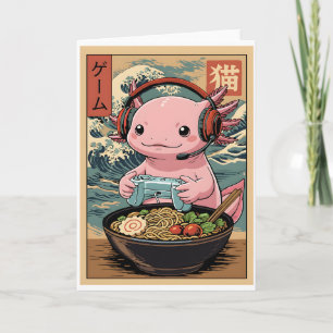 Cartão Kawaii Gamer Axolotl Ramen Fofo Jogo Japonês