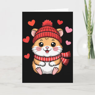 Cartão Kawaii Hamster Dia dos Namorados Corações Cachecol