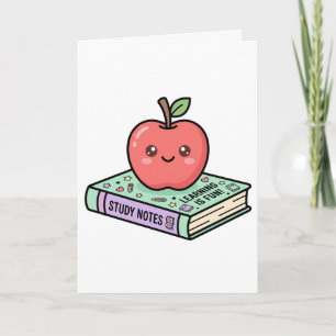 Cartão Kawaii Maçã no Livro Fofo Gif de Agradecimento par