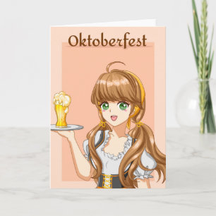 Cartão Kawaii Oktoberfest Maid com Cerveja