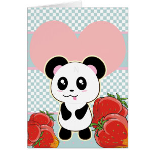 Cartão Kawaii Panda morangos bonitos
