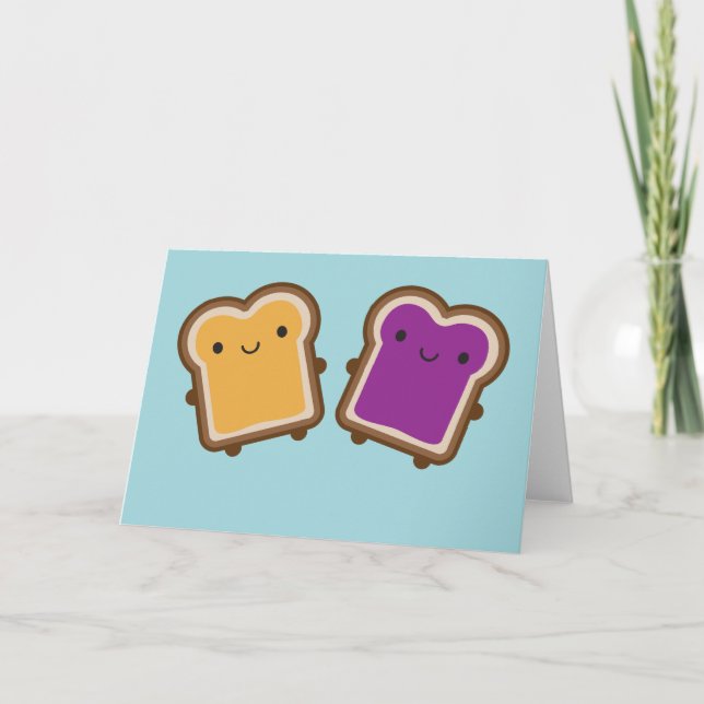 Cartão Kawaii Peanut Butter & Jelly Sandwich Couple (Frente)