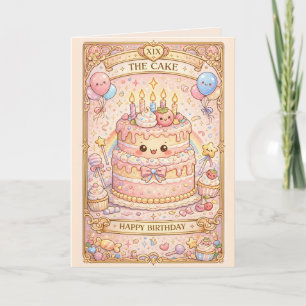 Cartão Kawaii Tarot Aniversário “O Bolo” Pastel fofo