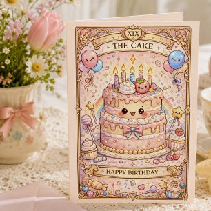 Cartão Kawaii Tarot Aniversário “O Bolo” Pastel fofo